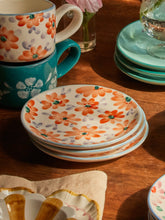 Load image into Gallery viewer, Ceramic Cake Plate with Hand Painted Orange Flowers