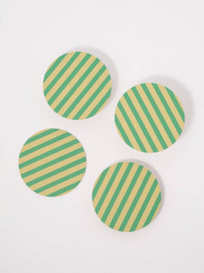 Verde Green & Lime Striped Chipboard Coaster - Set of 4