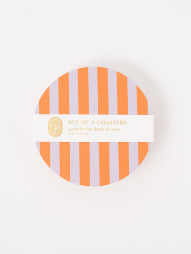 Ultra Violet & Orange Striped Chipboard Coaster - Set of 4