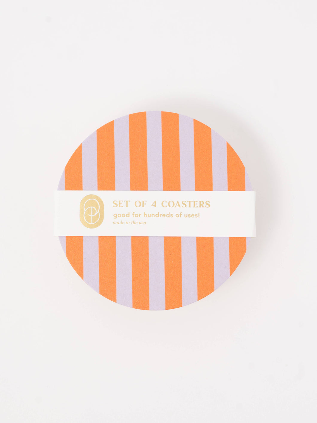 Ultra Violet & Orange Striped Chipboard Coaster - Set of 4