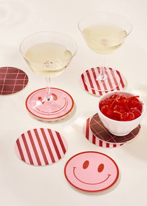 Pink & Maroon Striped Chipboard Coaster - Set of 4