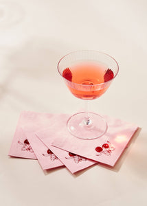 Red Cherries with Bow On Pink Napkin - Set of 20