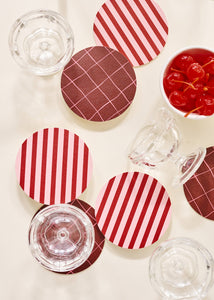 Pink & Maroon Striped Chipboard Coaster - Set of 4