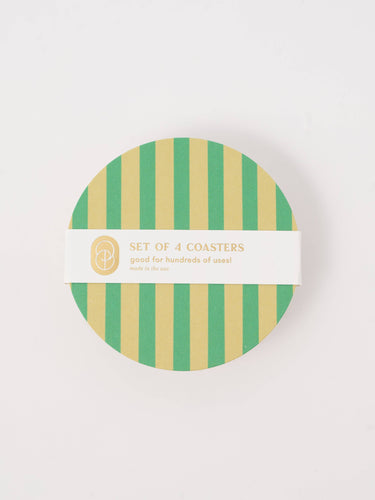 Verde Green & Lime Striped Chipboard Coaster - Set of 4