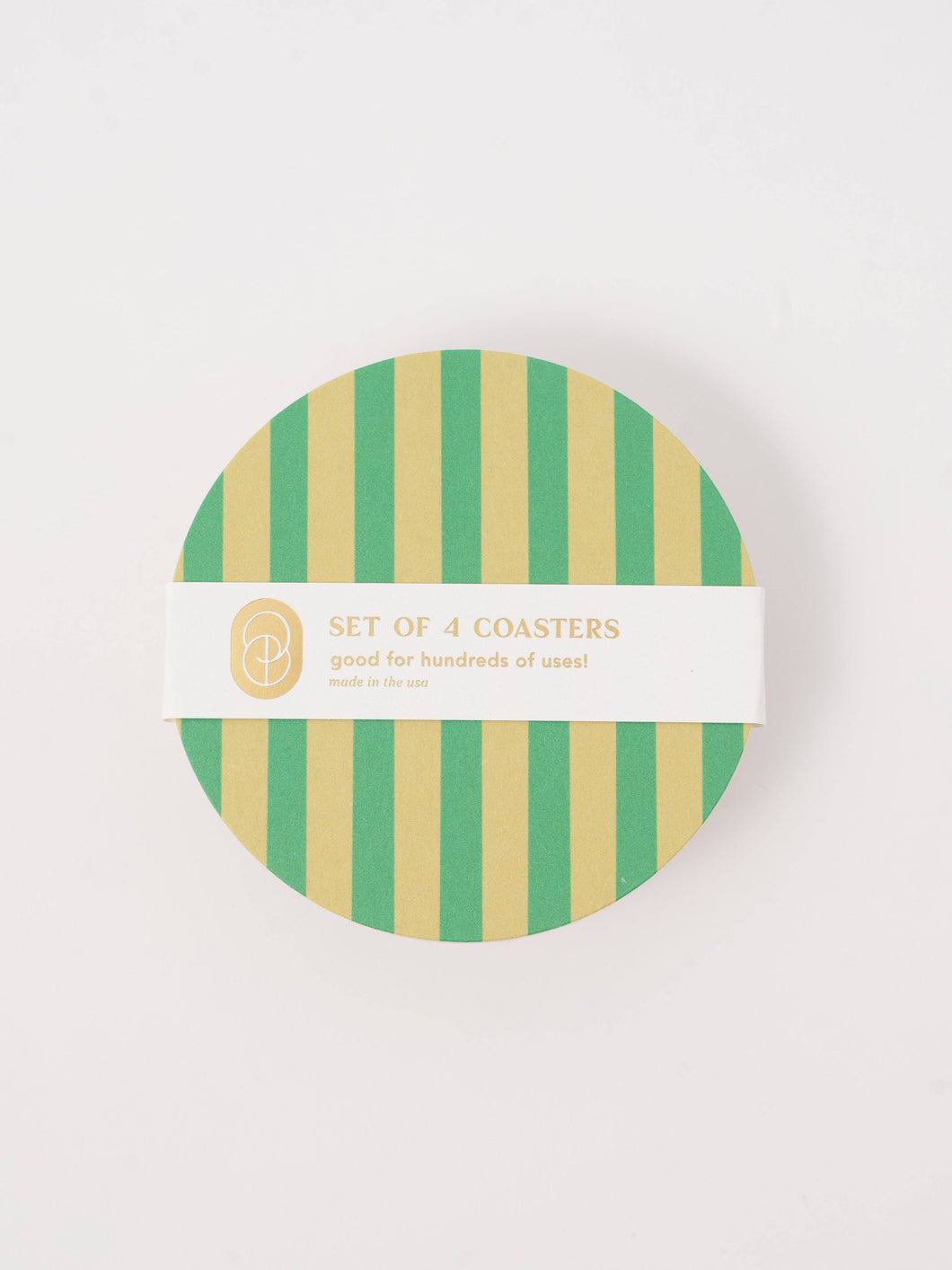 Verde Green & Lime Striped Chipboard Coaster - Set of 4