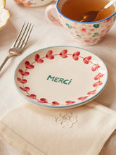 Load image into Gallery viewer, Ceramic Cake Plate with Hand Painted Merci