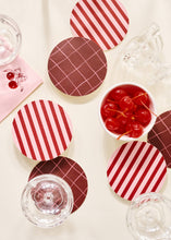 Load image into Gallery viewer, Pink &amp; Maroon Striped Chipboard Coaster - Set of 4