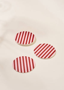 Pink & Maroon Striped Chipboard Coaster - Set of 4
