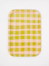 Load image into Gallery viewer, Green Gingham Bent Birch Serving Tray