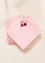 Load image into Gallery viewer, Red Cherries with Bow On Pink Napkin - Set of 20