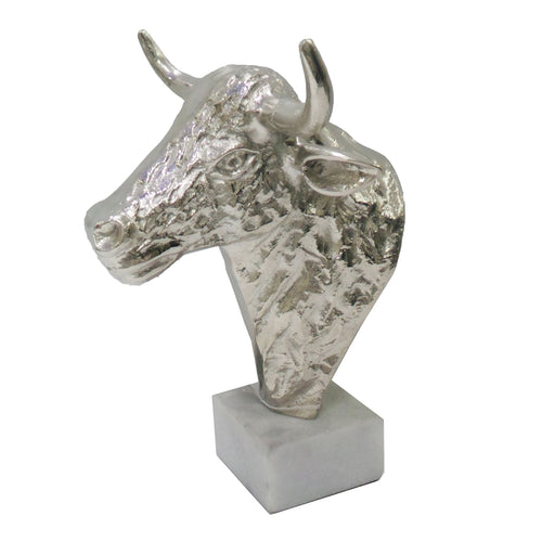 Silver Bull Head on Marble Base