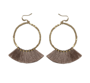 Large Dusty Pink Fringe Hoop Earrings